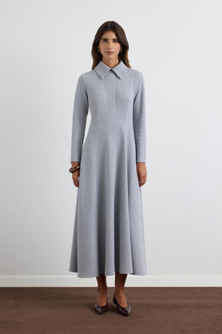 Knit Dress with Wide Collar Grey