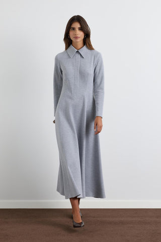 Knit Dress with Wide Collar Grey