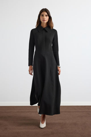 Knit Dress with Wide Collar Black