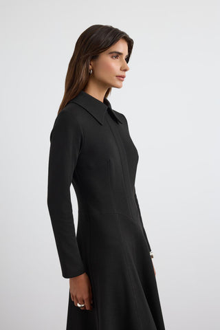 Knit Dress with Wide Collar Black