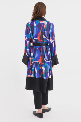 Geometric Colored Garnished Kimono Black