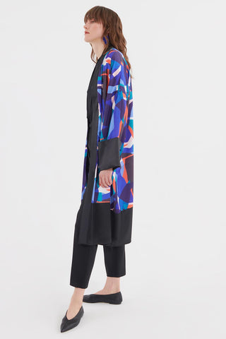 Geometric Colored Garnished Kimono Black
