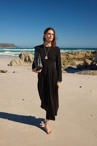 Godeli Paneled Linen Dress Black