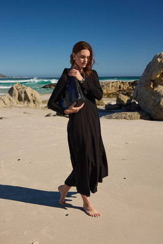 Godeli Paneled Linen Dress Black