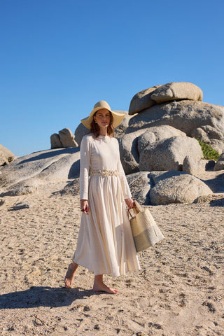 Godeli Paneled Linen Dress Natural