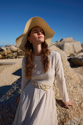Godeli Paneled Linen Dress Natural