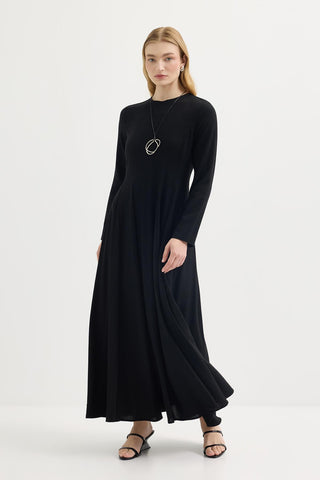 Godeli Paneled Linen Dress Black