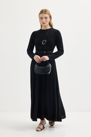 Godeli Paneled Linen Dress Black