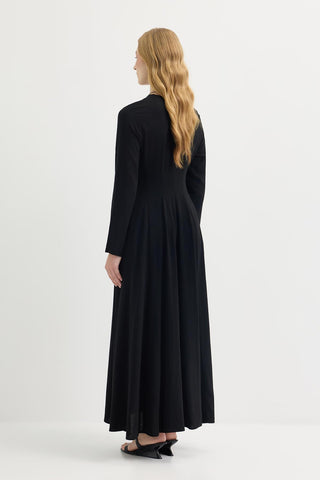 Godeli Paneled Linen Dress Black