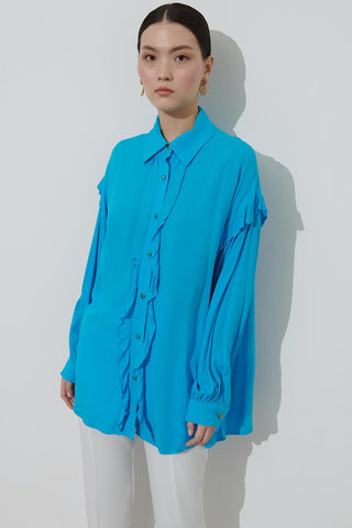 Gold Buttoned Cotton Shirt Blue