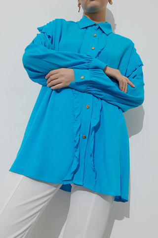 Gold Buttoned Cotton Shirt Blue