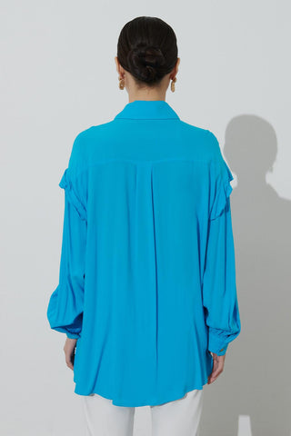 Gold Buttoned Cotton Shirt Blue