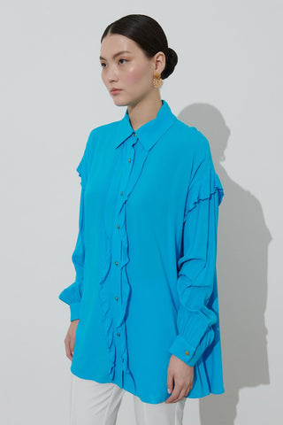 Gold Buttoned Cotton Shirt Blue