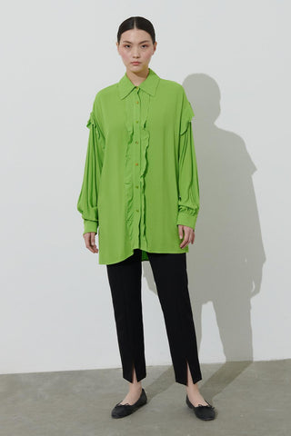 Gold Buttoned Cotton Shirt Green