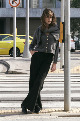 Knit Cardigan with Gold Buttons Anthracite