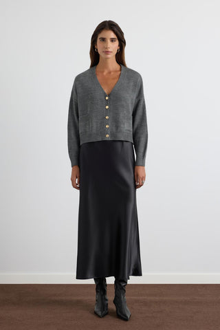 Knit Cardigan with Gold Buttons Anthracite