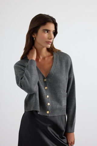 Knit Cardigan with Gold Buttons Anthracite