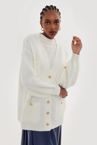 Knit Cardigan With Gold Buttons Ecru
