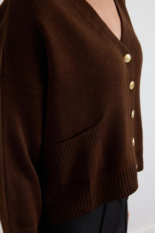Knit Cardigan with Gold Buttons Brown