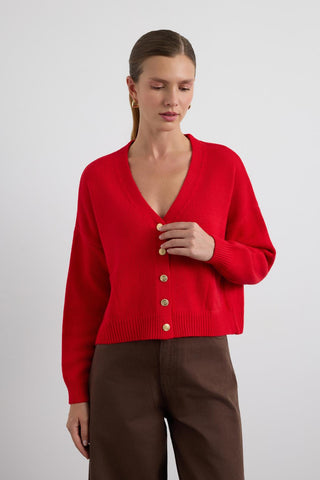 Knit Cardigan with Gold Buttons Red