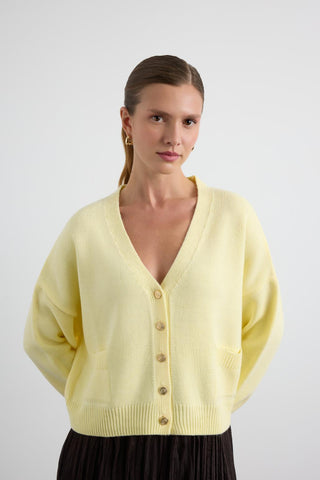 Knit Cardigan with Gold Buttons Yellow