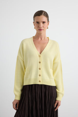 Knit Cardigan with Gold Buttons Yellow