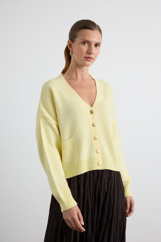 Knit Cardigan with Gold Buttons Yellow