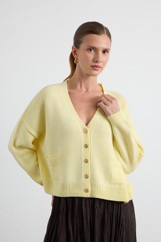 Knit Cardigan with Gold Buttons Yellow