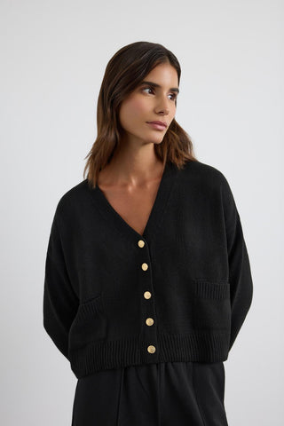 Knit Cardigan with Gold Buttons Black