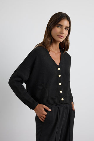 Knit Cardigan with Gold Buttons Black