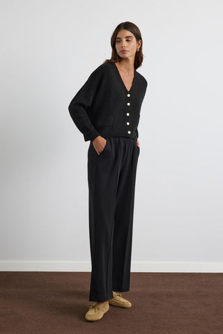 Knit Cardigan with Gold Buttons Black