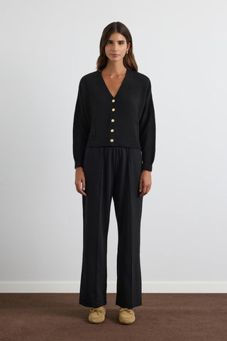 Knit Cardigan with Gold Buttons Black