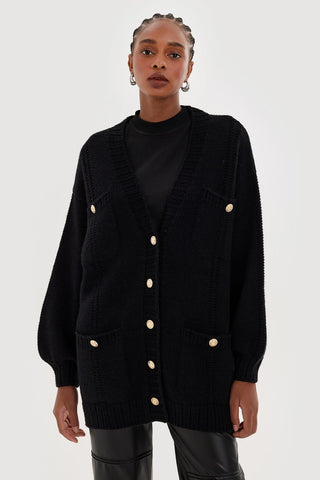 Knit Cardigan With Gold Buttons Black