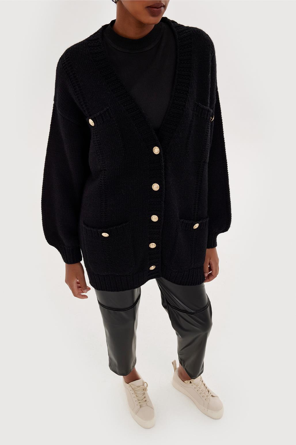 Knit Cardigan With Gold Buttons Black