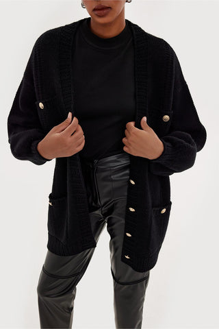 Knit Cardigan With Gold Buttons Black