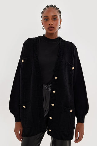 Knit Cardigan With Gold Buttons Black