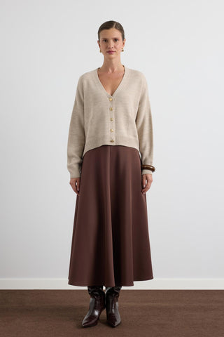 Knit Cardigan with Gold Buttons Stone