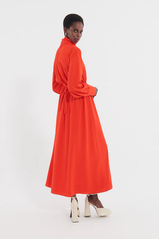 Golden Belt Crepe Dress Coral
