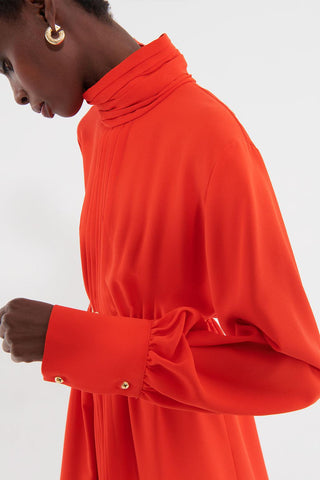 Golden Belt Crepe Dress Coral