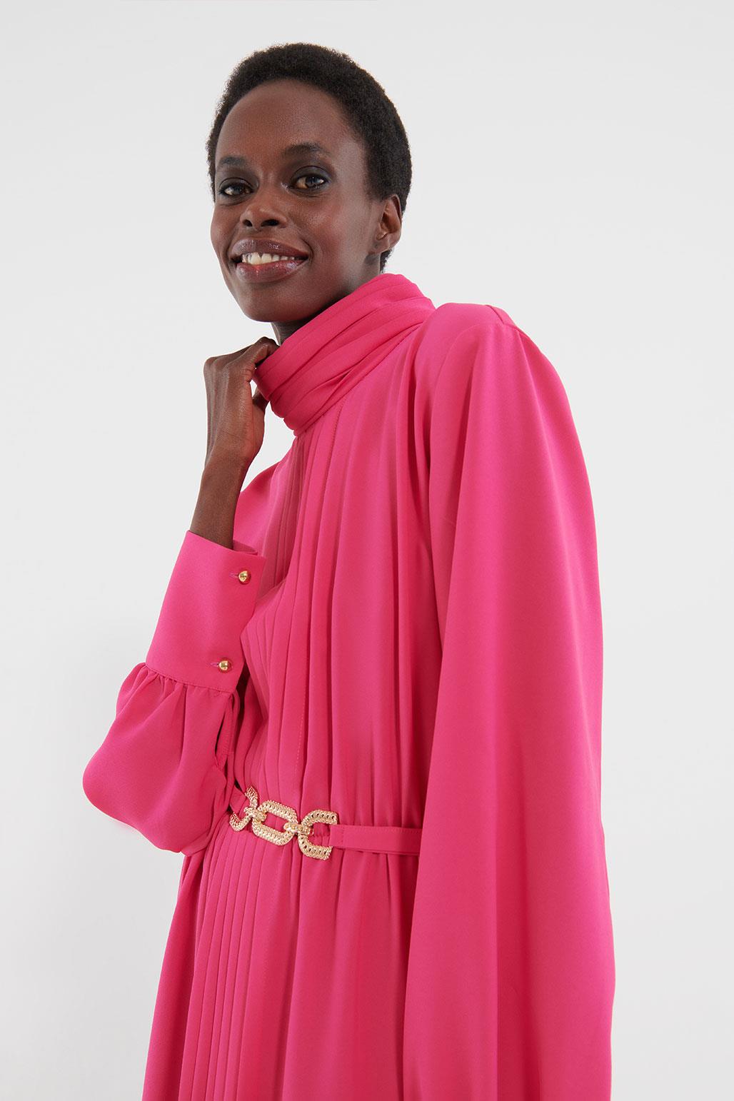 Golden Belt Crepe Dress Pink Kadriye Batrk Global Golden Belt Crepe Dress Pink Kadriye Batrk Global