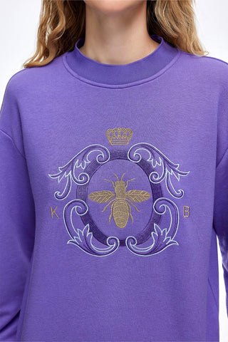 Gold Embroidered Hooded Sweatshirt Purple