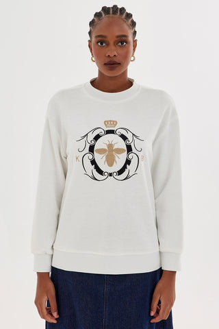 Gold Embroidered Hooded Sweatshirt Ecru