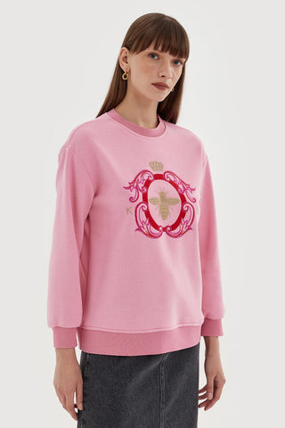 Gold Embroidered Hooded Sweatshirt Pink