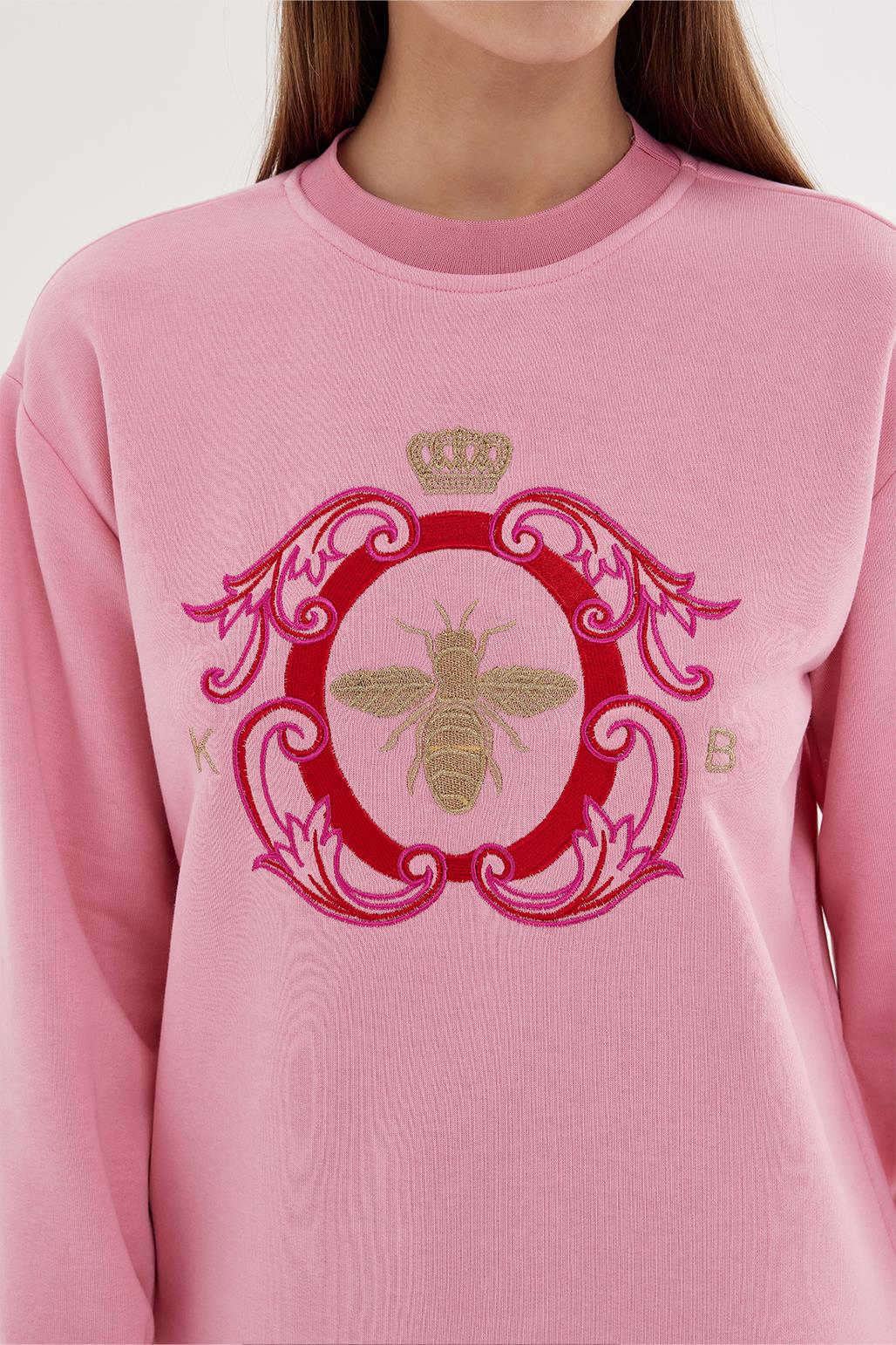 Gold Embroidered Hooded Sweatshirt Pink