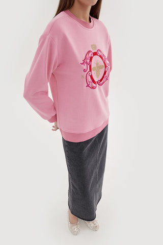 Gold Embroidered Hooded Sweatshirt Pink