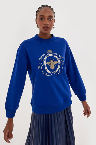 Gold Embroidered Hooded Sweatshirt Sax