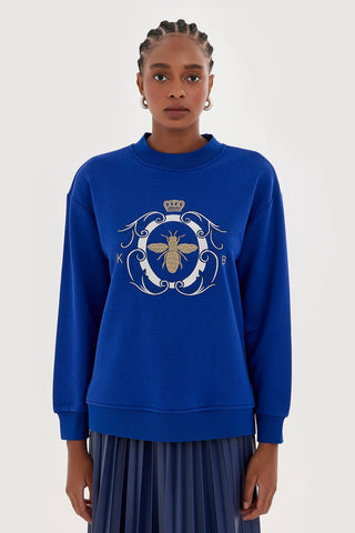 Gold Embroidered Hooded Sweatshirt Sax