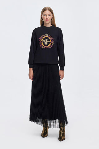 Gold Embroidered Hooded Sweatshirt Black