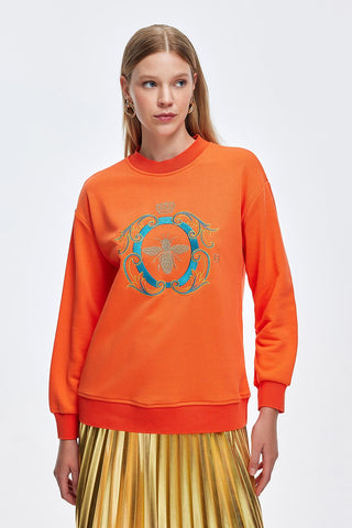 Gold Embroidered Hooded Sweatshirt Peach