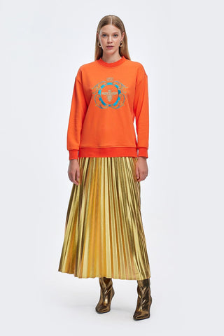 Gold Embroidered Hooded Sweatshirt Peach